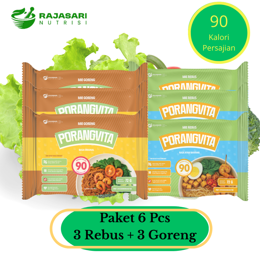 

Porangvita Paket 6 [3 Rebus 3 Goreng] Mie Porang Instan Rendah Kalori Cocok Untuk Diet