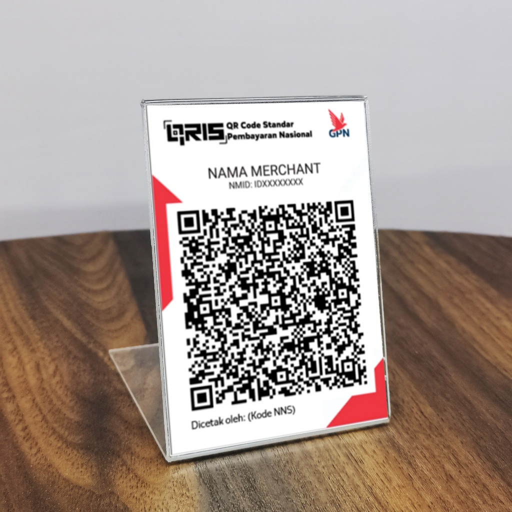 

akrilik bening stand tent display Qris brosur bening ukuran A5 betuk L