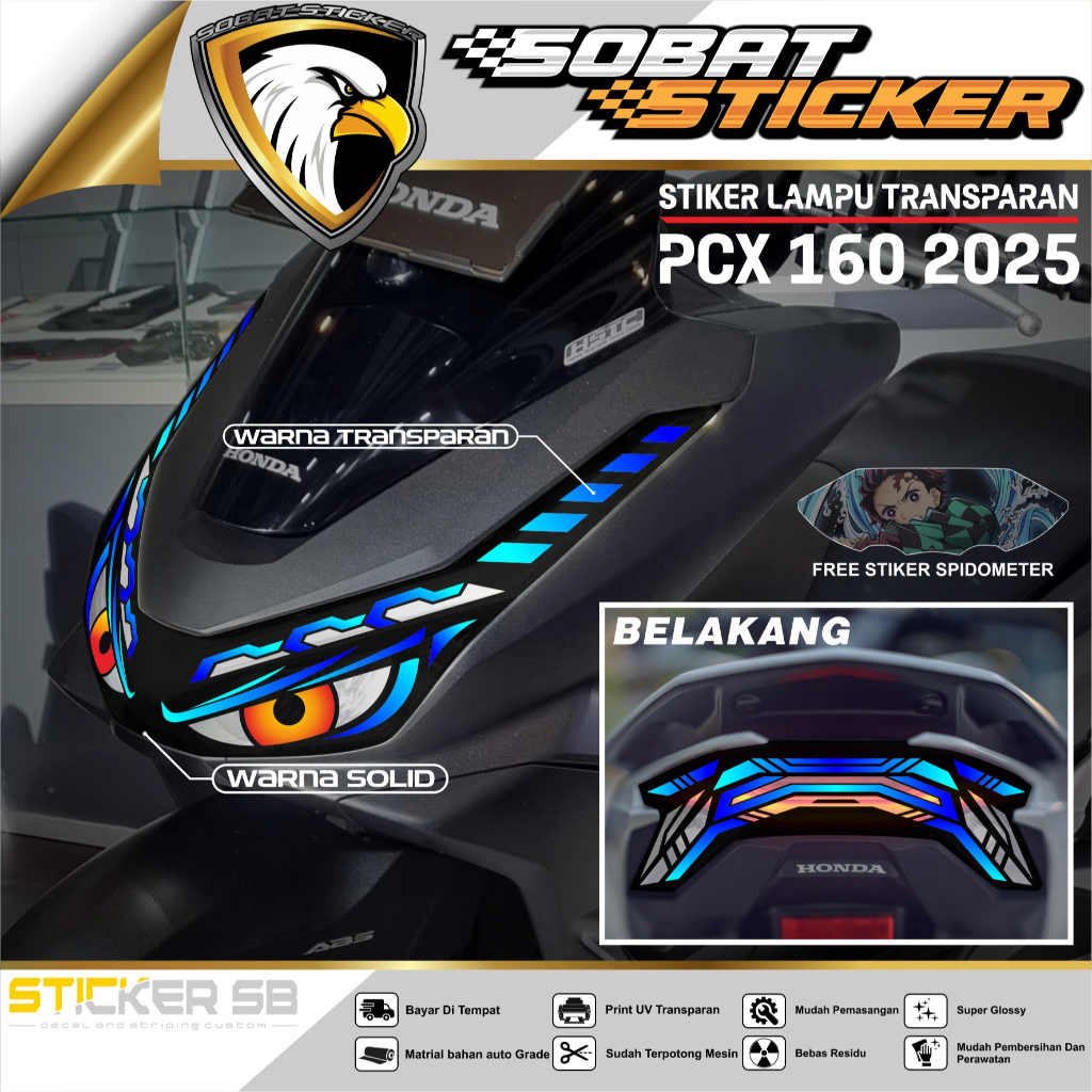 Stiker Lampu Transparan Honda PCX 160 2025 - Depan Belakang Warna Transparan & Solid
