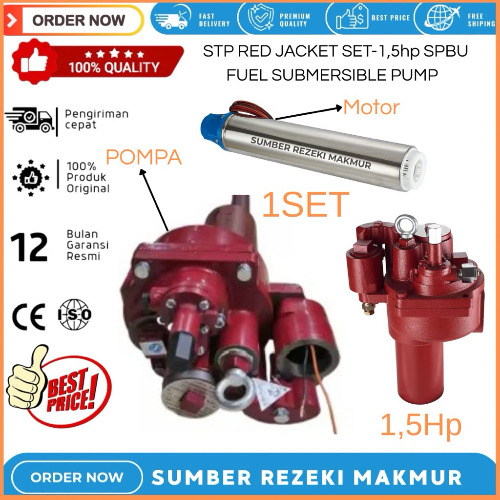 STP RED JACKET SET-1,5hp SPBU FUEL SUBMERSIBLE PUMP/POMPA DORONG SPBU