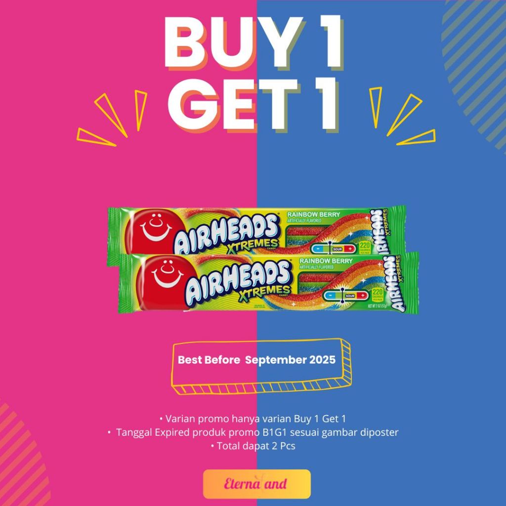 

Airheads Xtremes Rainbow Berry - permen asam rasa berry