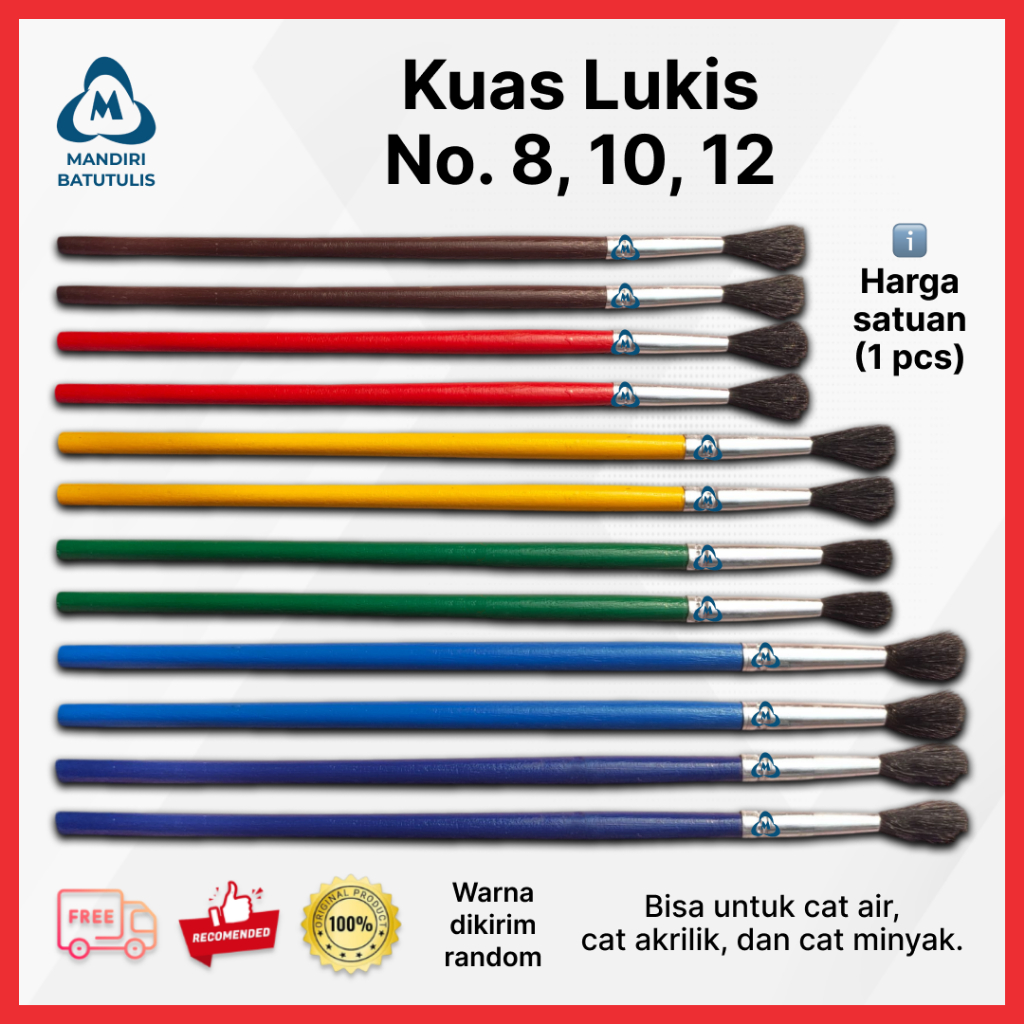 

Kuas lukis no 8 / 10 / 12 - Koas Cat Akrilik Minyak- Kuas Gambar - Kuas Cat Air Kecil