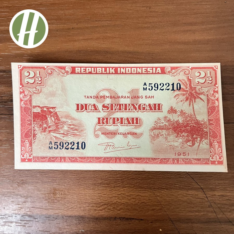 Uang Kertas 2 1/2 Rupiah 1951 UNC Seri Pemandangan Koleksi Kuno