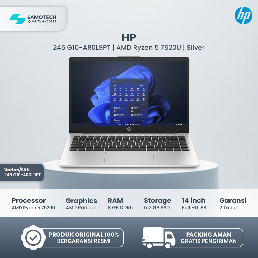 HP Laptop 245 G10 AR0L9PT Ryzen 5 7520U 8GB SSD 512GB