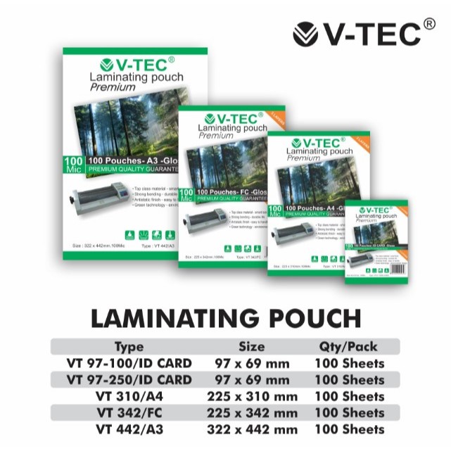 

PLASTIK LAMINATING V-TEC UKURAN KTP/F4/A4/A3 (1 PCK)