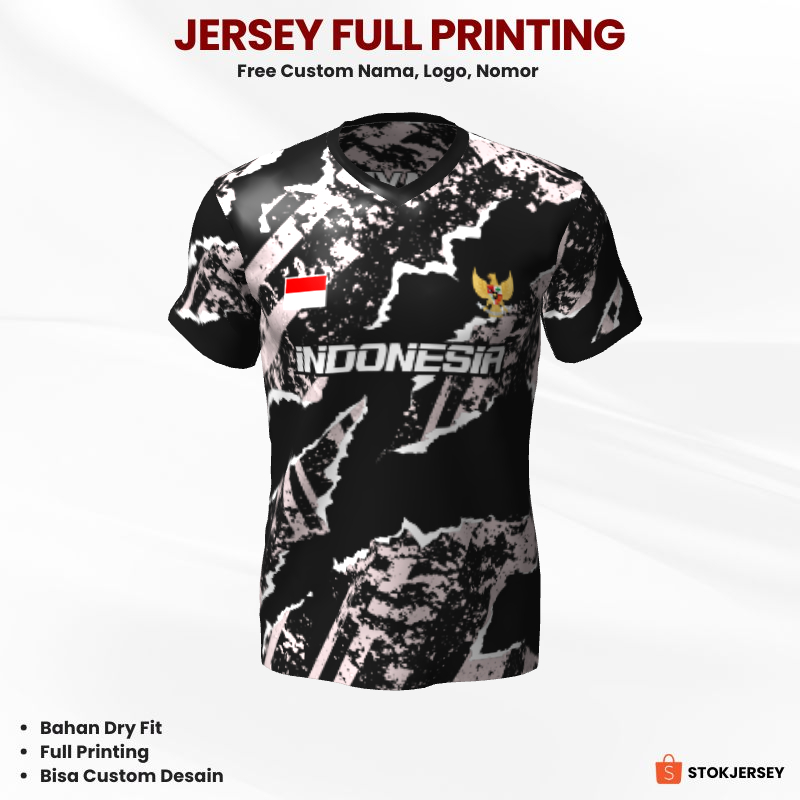 Kaos Jersey Futsal Hitam Putih Motif Abstrak 241 - Jersey Olahraga Custom Lengan Pendek