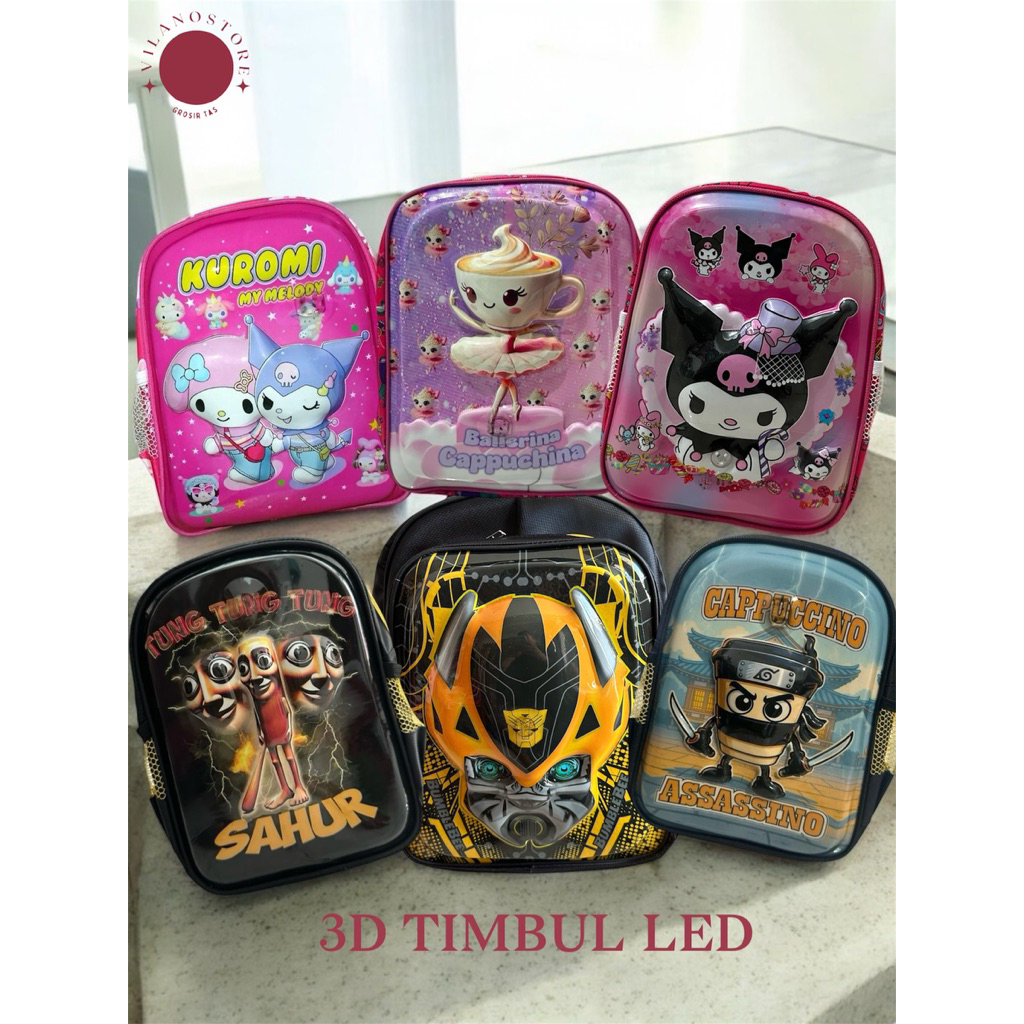 Tas Ransel Sekolah Anak TK Karakter Bumblebee berLEDEmbos 3D