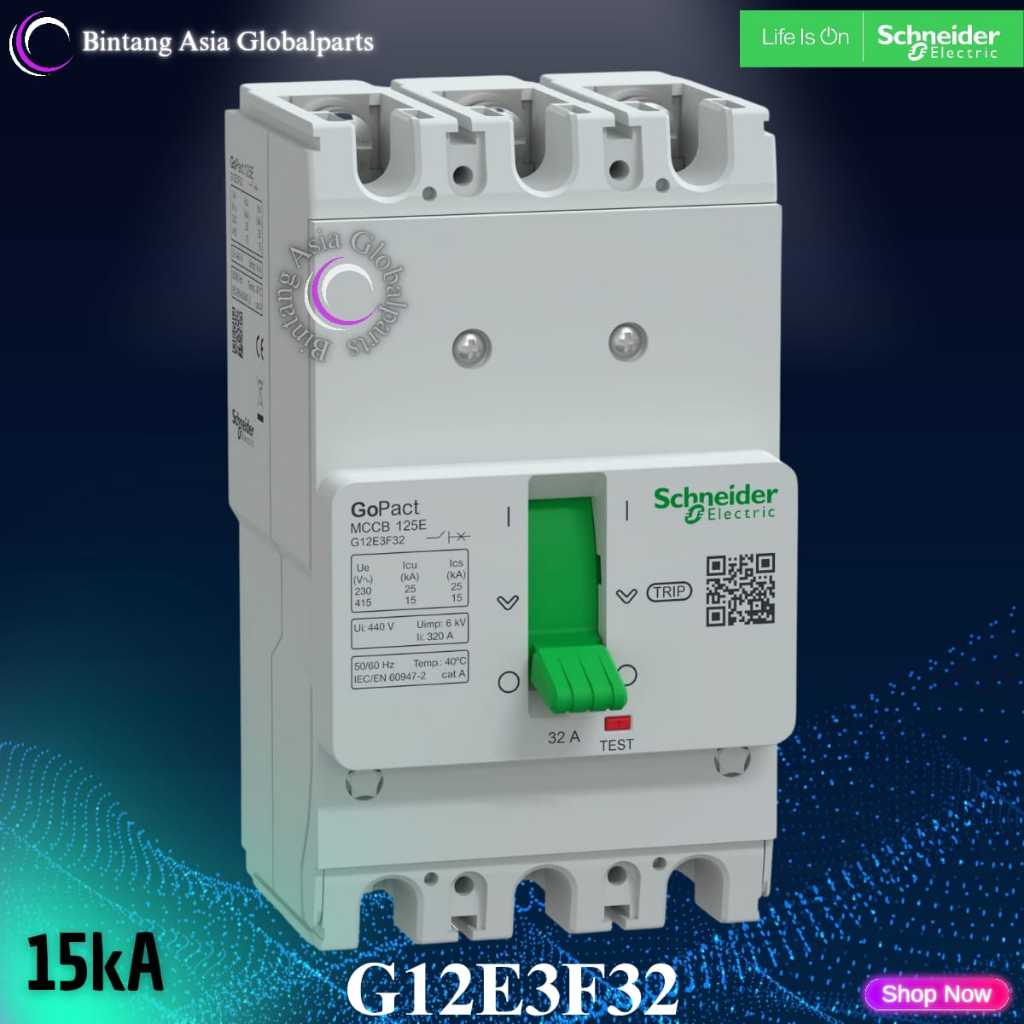 MCCB 3p 32a Schneider Gopact Original / MCCB 3 Phase 32 Ampere 15kA / G12E3F32 Breaker 3 Pole 32a Sc