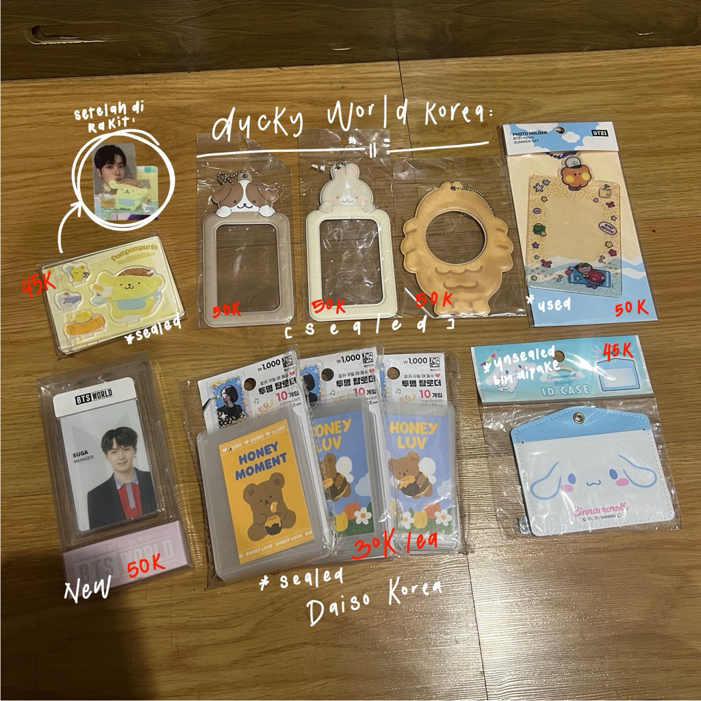 perintilan kpop photocard sanrio acrylic pompompurin daiso korea toploader ducky world photocard hol