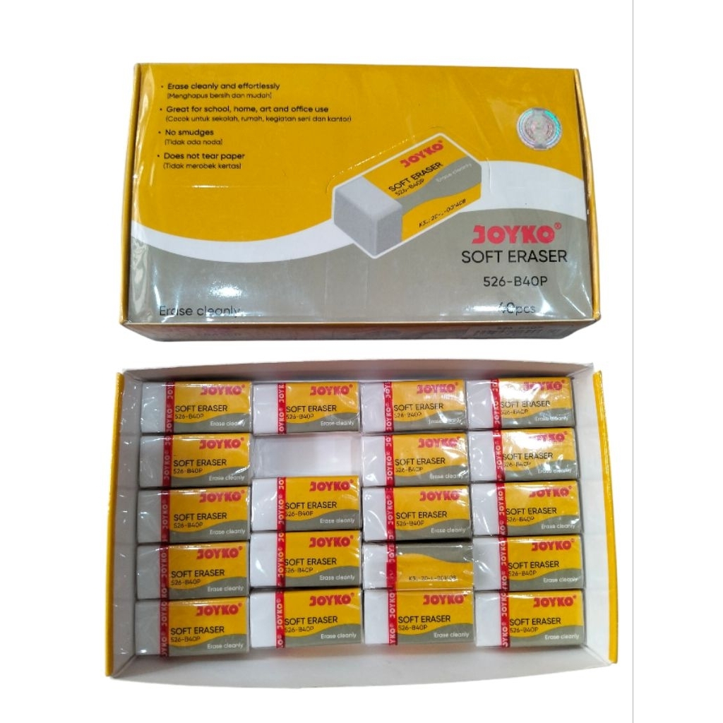 

Penghapus Pensil JOYKO Soft Eraser 526-B40P – Lembut, Tidak Merobek Kertas, Isi 40 Pcs - Alat Tulis Kantor/ATK Murah Medan