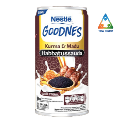 

(The Habit) Nestle Goodnes Kurma & Madu Habbatussauda Susu Steril Cair Kaleng 185 ml/ Kurma milk