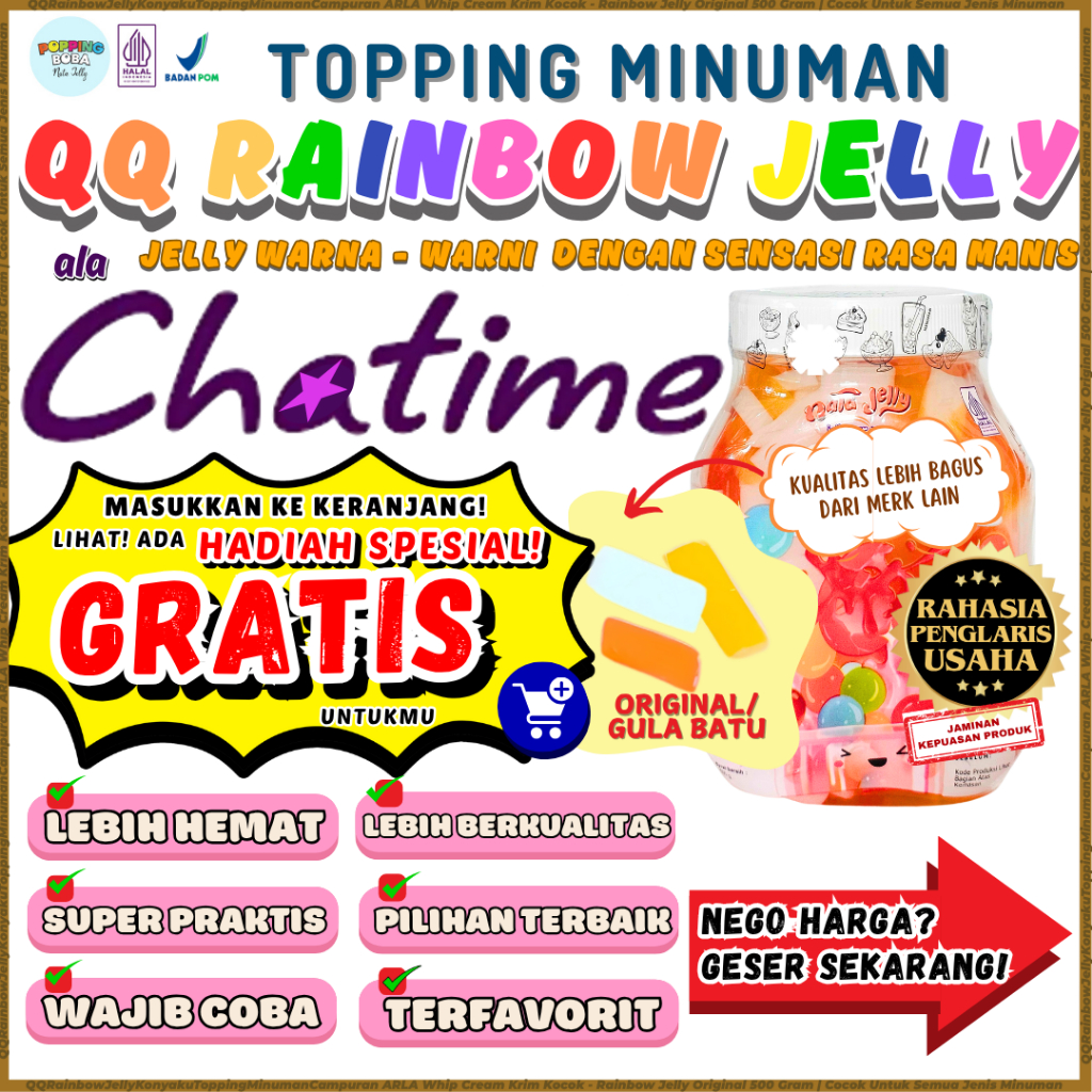 

QQRainbowJellyKonyakuToppingMinumanCampuran ARLA Whip Cream Krim Kocok - Rainbow Jelly Original 500 Gram | Cocok Untuk Semua Jenis Minuman