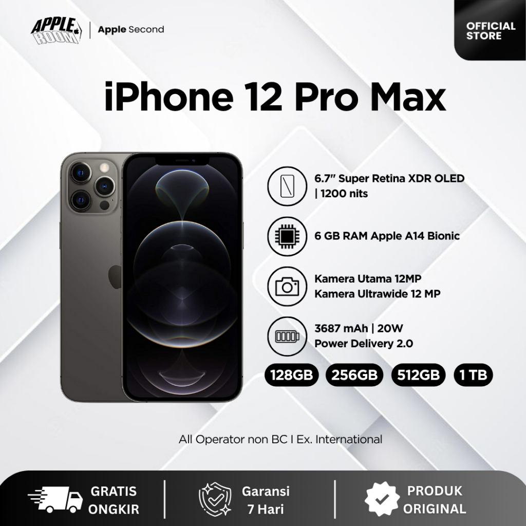 Apple iPhone 12 Pro Max 128GB/256GB/512GB Second Original - Kondisi Mulus 98% | Garansi Toko