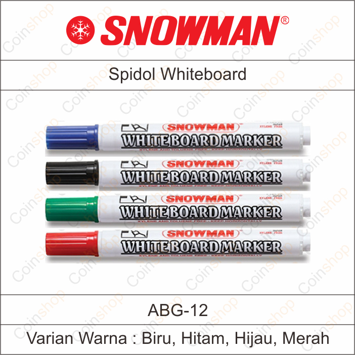 

Snowman ABG 12 Spidol Papan Tulis Whiteboard Marker Biru Hitam Hijau Merah Per Pcs