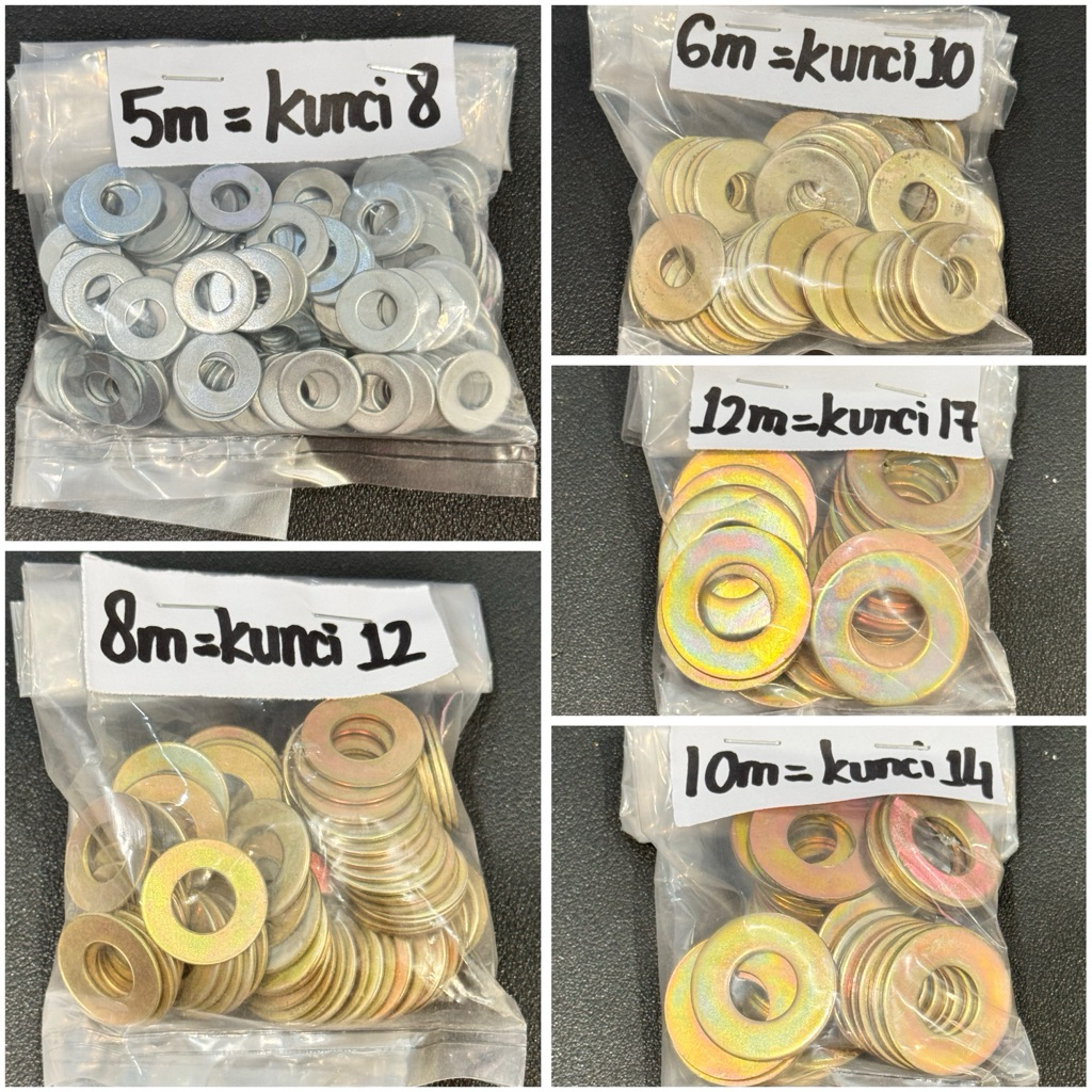 HARGA 1ons // RING PLAT kuning untuk baut segi kuning // 5mili = kunci8 // 6mili = kunci10 // 8mili 