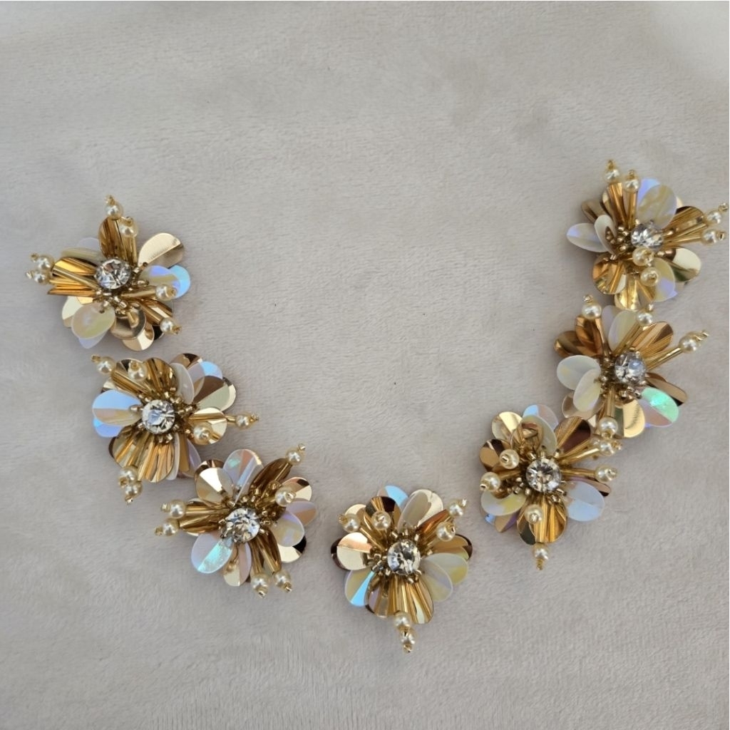 PAYET RANGKAI KEBAYA KUTU BARU EMAS PAYET TABUR DADA GOLD WHITE 313