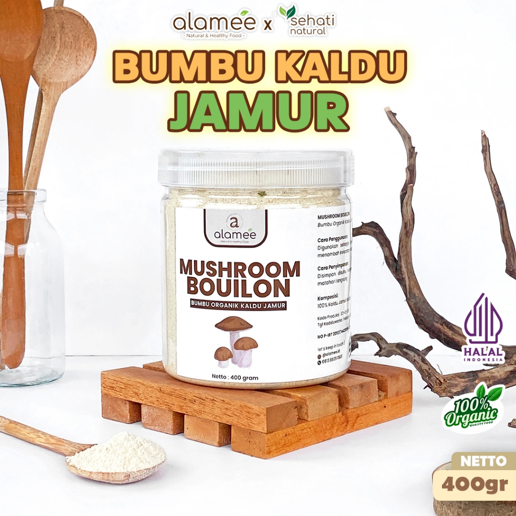 

ALAMEE Kaldu Jamur Bubuk Mushroom Powder Bumbu Dapur Organik Praktis Toples 400gr SEHATI