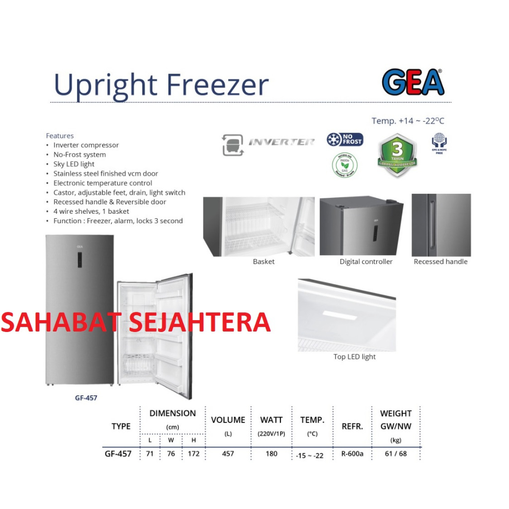 GEA Upright Freezer GF-457 Kulkas Pembeku Vertikal | Freezer Hemat Listrik Kapasitas Besar