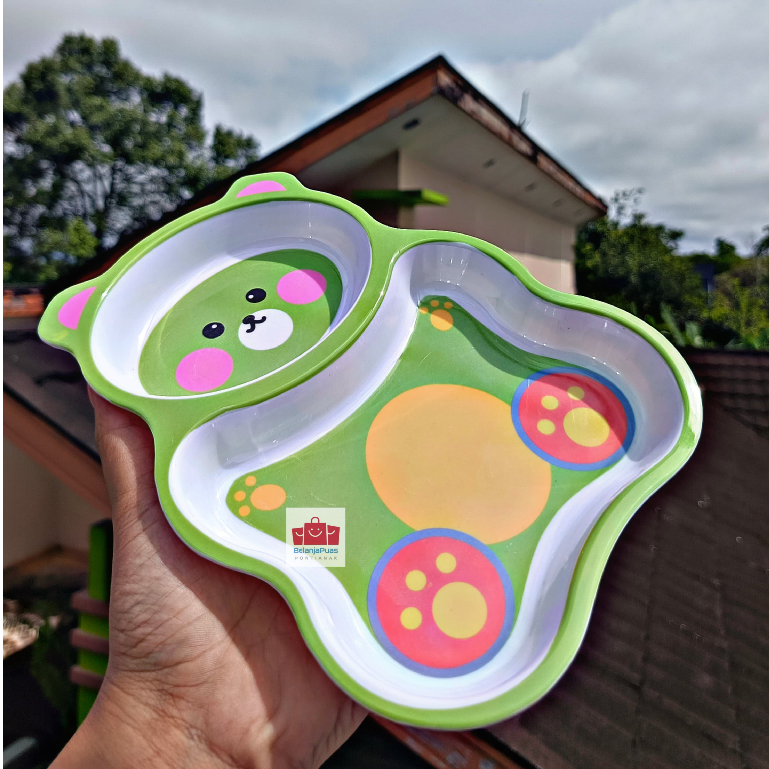 Piring Makan Anak Sekat 2 Karakter Beruang Melamin/ Piring Karakter Anak Motif U