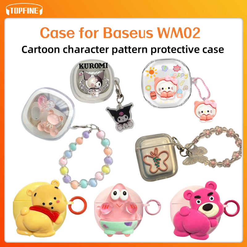Case For Baseus WM02 Bluetooth Cartoon Headphone Case WM02 Baseus TPU Soft Shell With Pendant