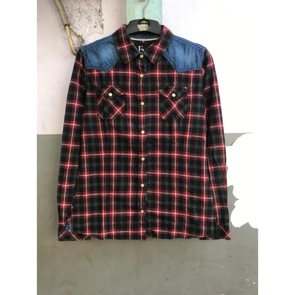 kemeja wanita Evisu lengan panjang preloved