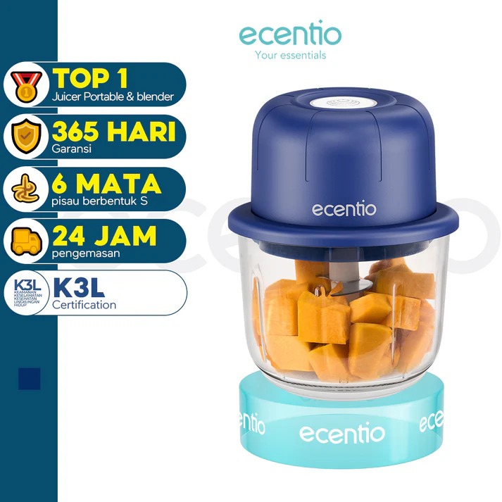 ecentio chopper mini 6 pisau 350ml kaca blender portable chopper bumbu