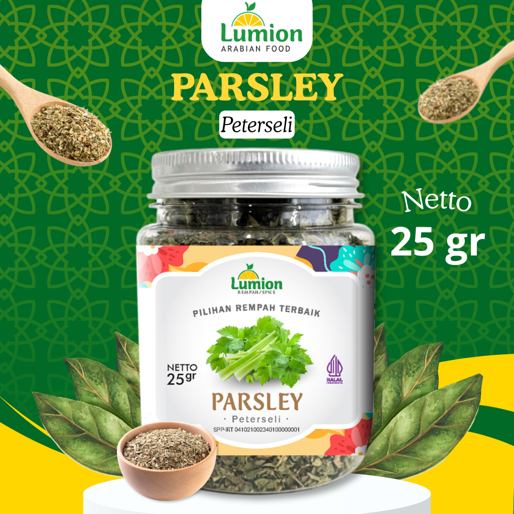 

Lumion Daun Peterseli (Parsley) Kering 25gr – Rempah Aromatik Segar & Sehat