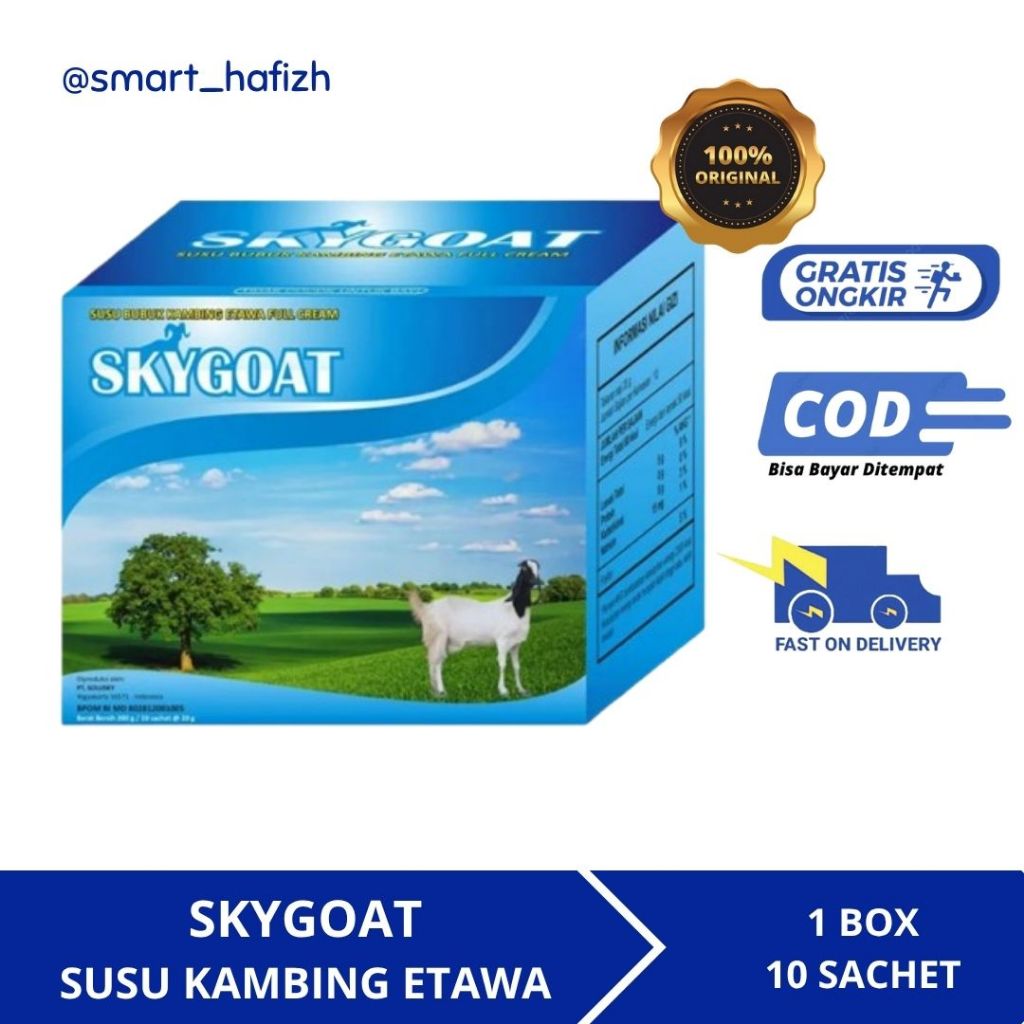 

Skygoat Susu Kambing Etawa Bubuk Rasa Original Vanilla Full Cream 1 Box isi 10 Sachet