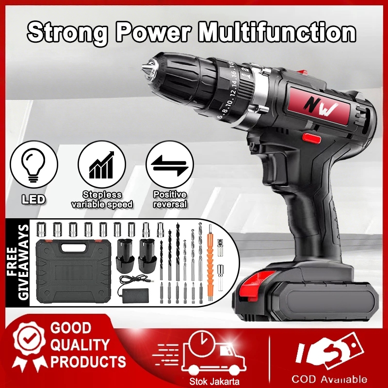 Bor Listrik Cordless 299V - 3 Speed, Baterai Tahan Lama, Impact Drill & Electric Drill Multifungsi, 