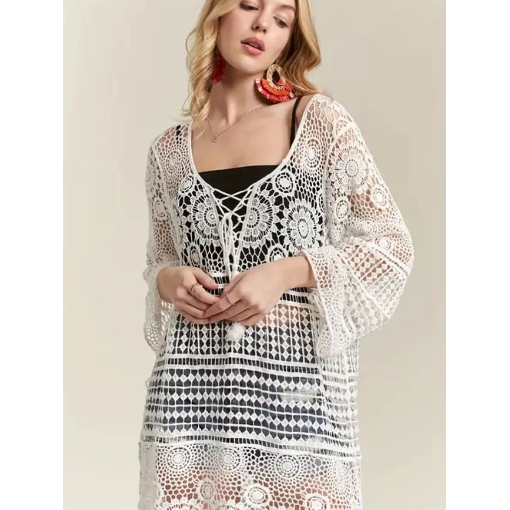 Outer rajut bohemian tribal pantai musim panas dulam tassel lengan panjang