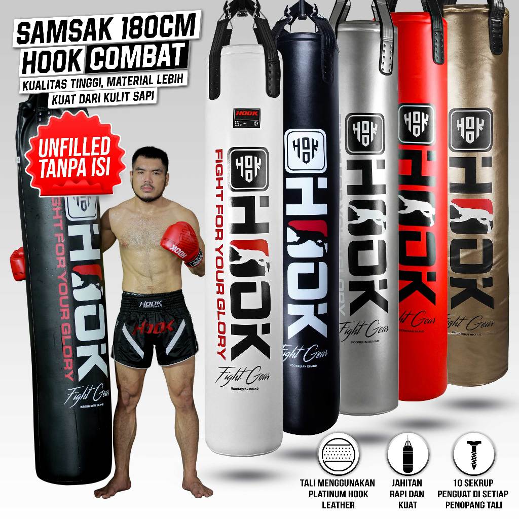 Samsak Tinju Gantung 180cm Hook Sansak Muay Thai Punching Bag Taekwondo Sandsack Silat Sarung Samsak