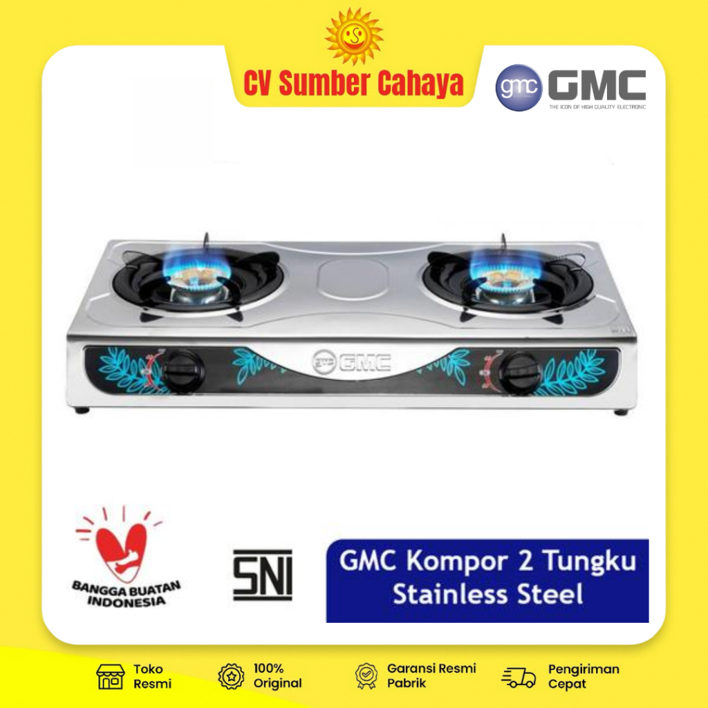 GMC Kompor Gas 2 Tungku Stainless Steel Burner Kuningan Tipe 211
