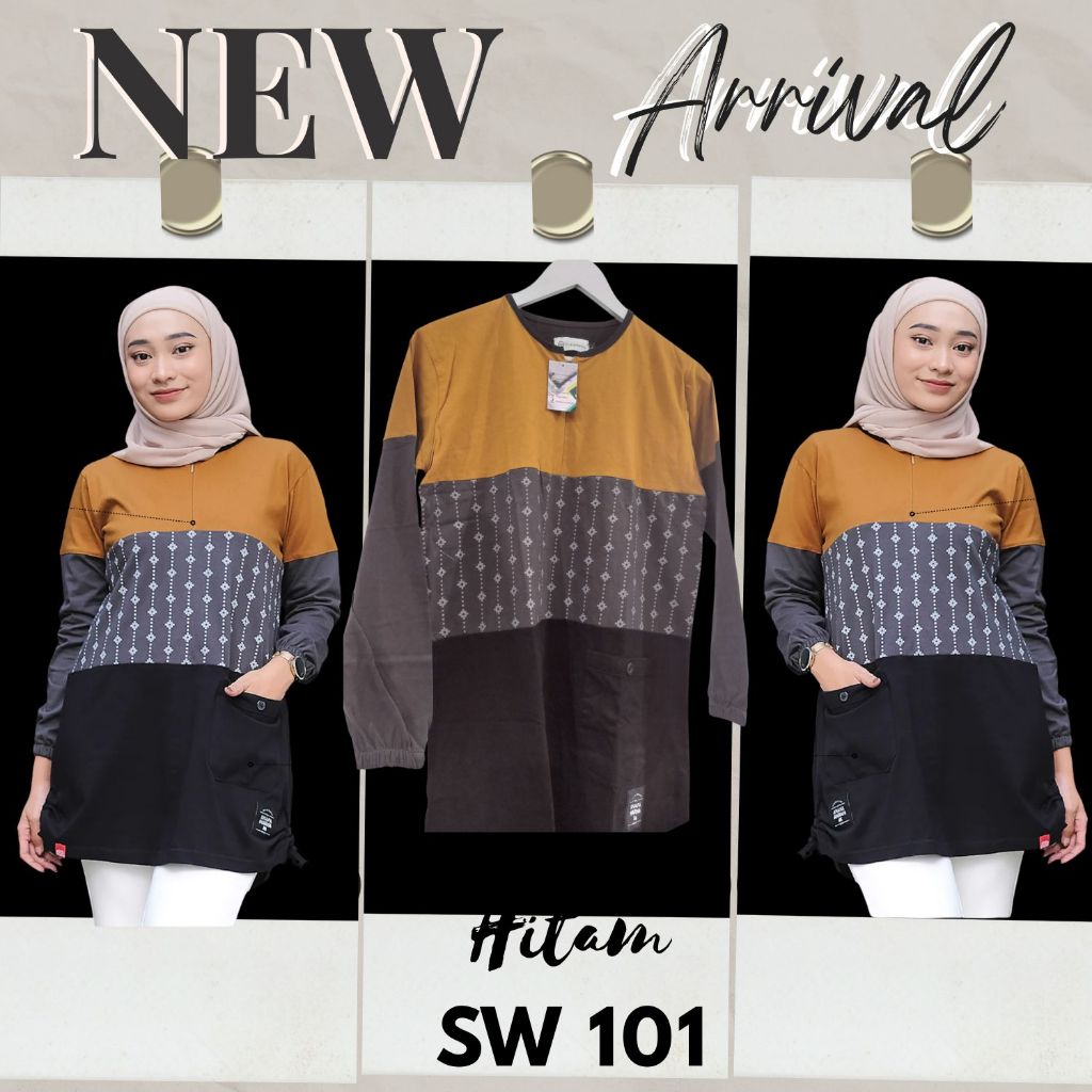 KAOS BLUS TUNIK WANITA SHAFA MARWA SM101 HITAM BLACK