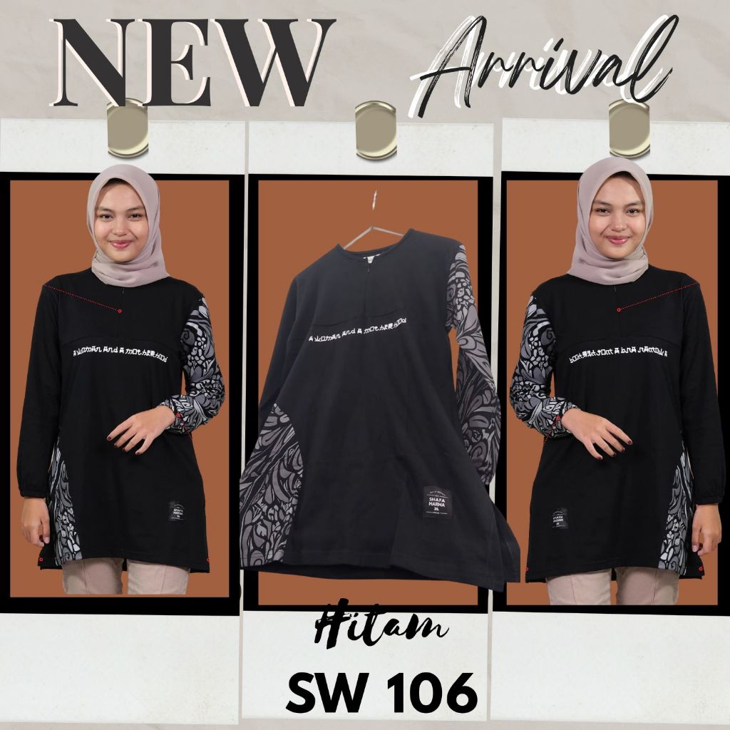 BLUS KAOS TUNIK WANITA SHAFA MARWA SW106 HITAM