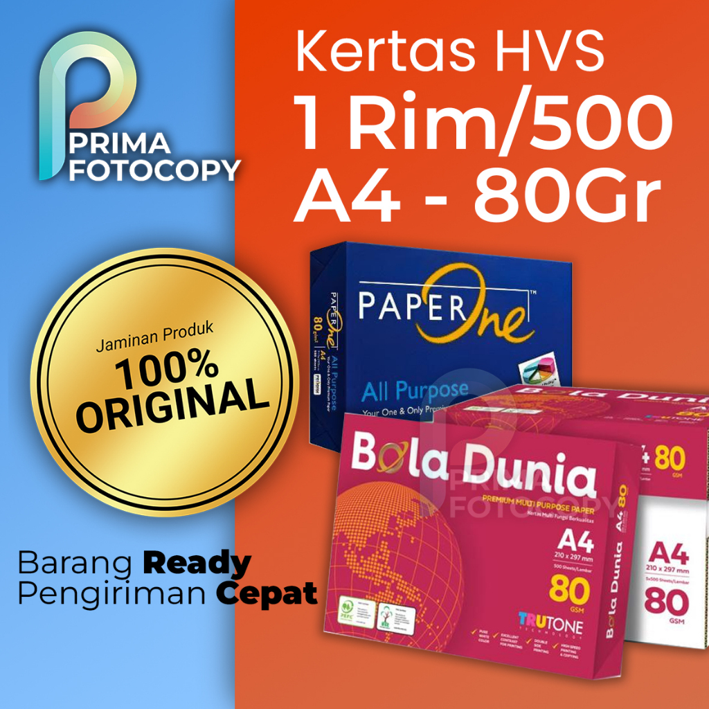 

Instant Sameday - Bola Dunia Paper one Kertas HVS A4 80 gram gsm 1 Rim - 500 Lembar
