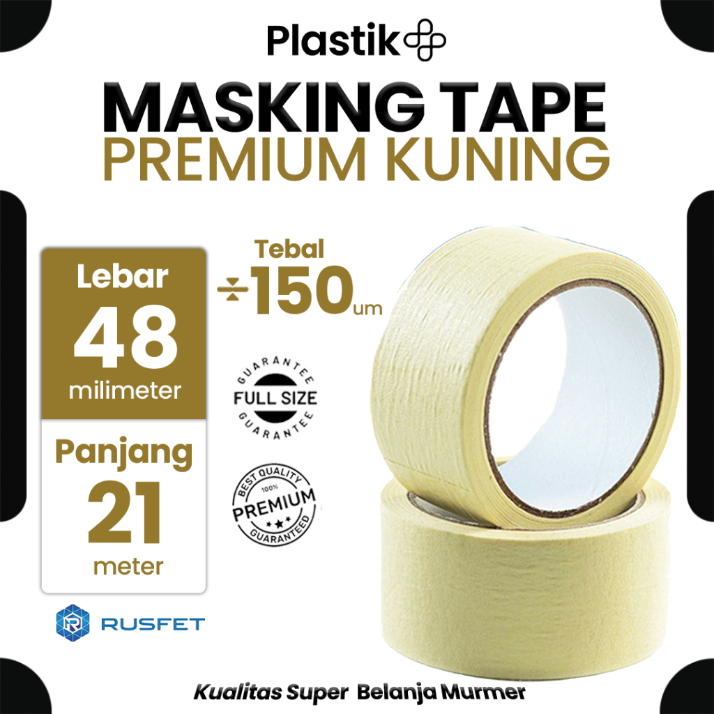 

Lakban Kertas Masking Tape 48mm x 21mtr 150um Isolasi Kertas Rusfet Satuan Termurah / Lakban Kertas
