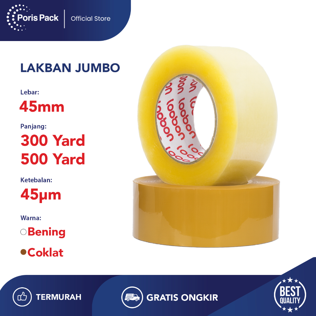 

Lakban Jumbo Laqban Bening & Coklat 2 inch x 300 yard 500 yard