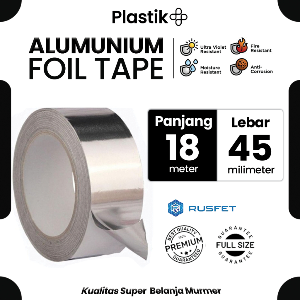 

Lakban Silver Aluminium Foil 2inch 45mm x 18meter Rusfet Tape / Isolasi Tahan Panas Harga Satuan