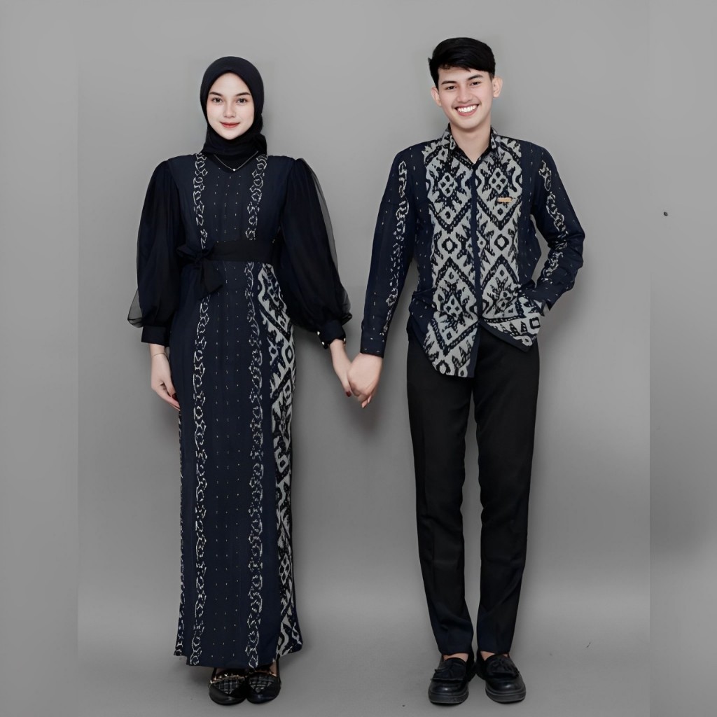 Baju Tenun Set Couple Black Padma Setelan Pria Wanita Acara Kondangan Pernikahan Gamis Suami Istri