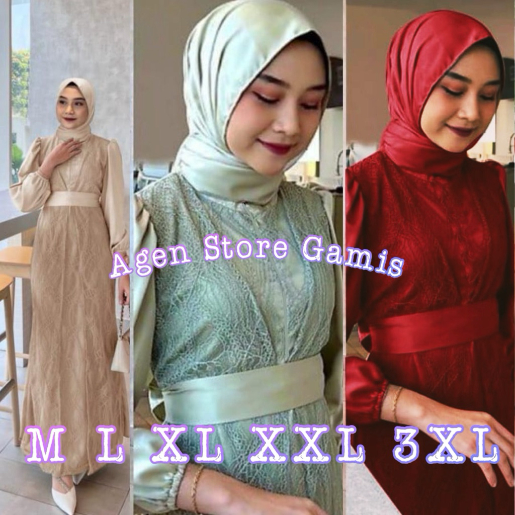 [ Super Murah ]Realpict ]Atika Gamis Brukat Mewah Dress Maxi Muslimah Kekinian Baju Fashion Remaja D