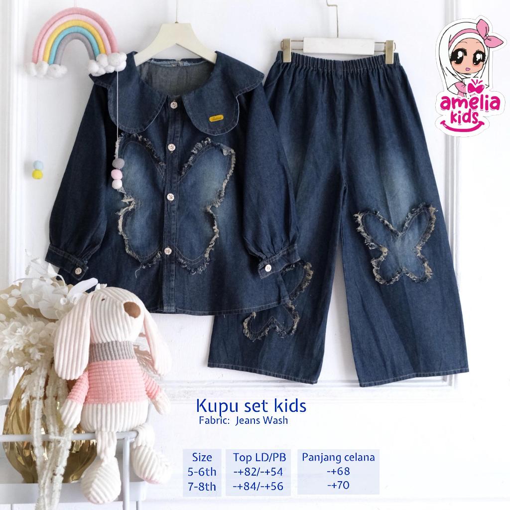 setelan jeans anak perempuan 5-8 tahun alberti kupu panda set ori amelia kids