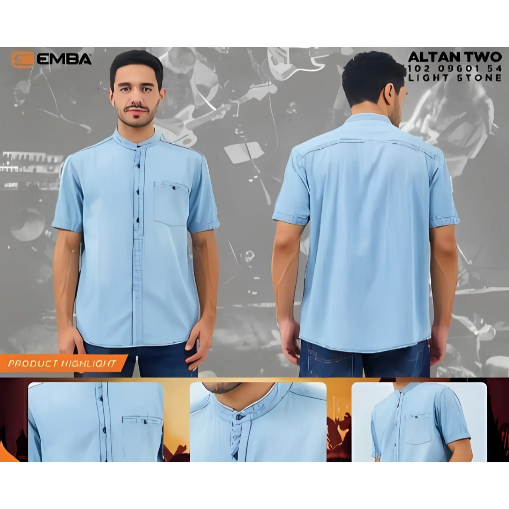 Kemeja denim biru muda pria