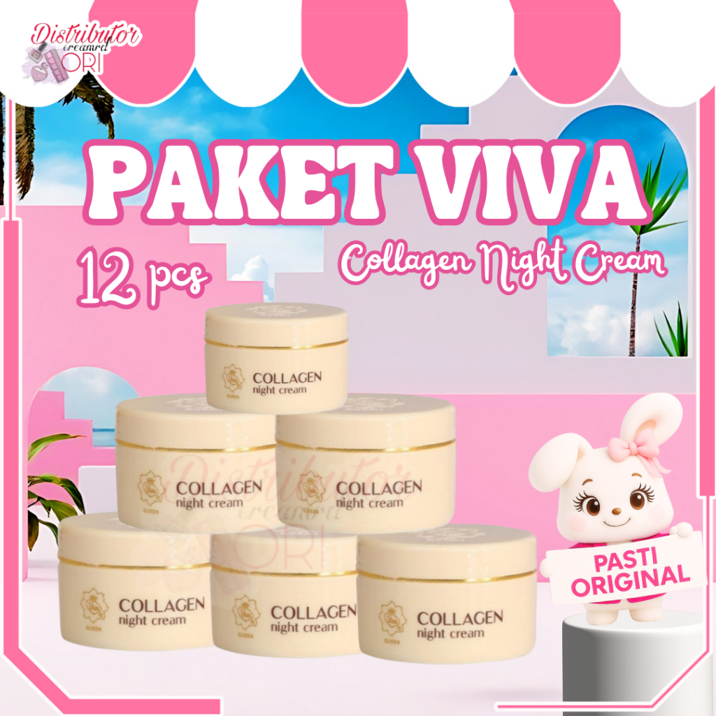 [PAKET ISI 12] Viva Bundle Bundling Hemat LUSINAN Collagen Night Cream 22G Vitamin A & F  / Distribu
