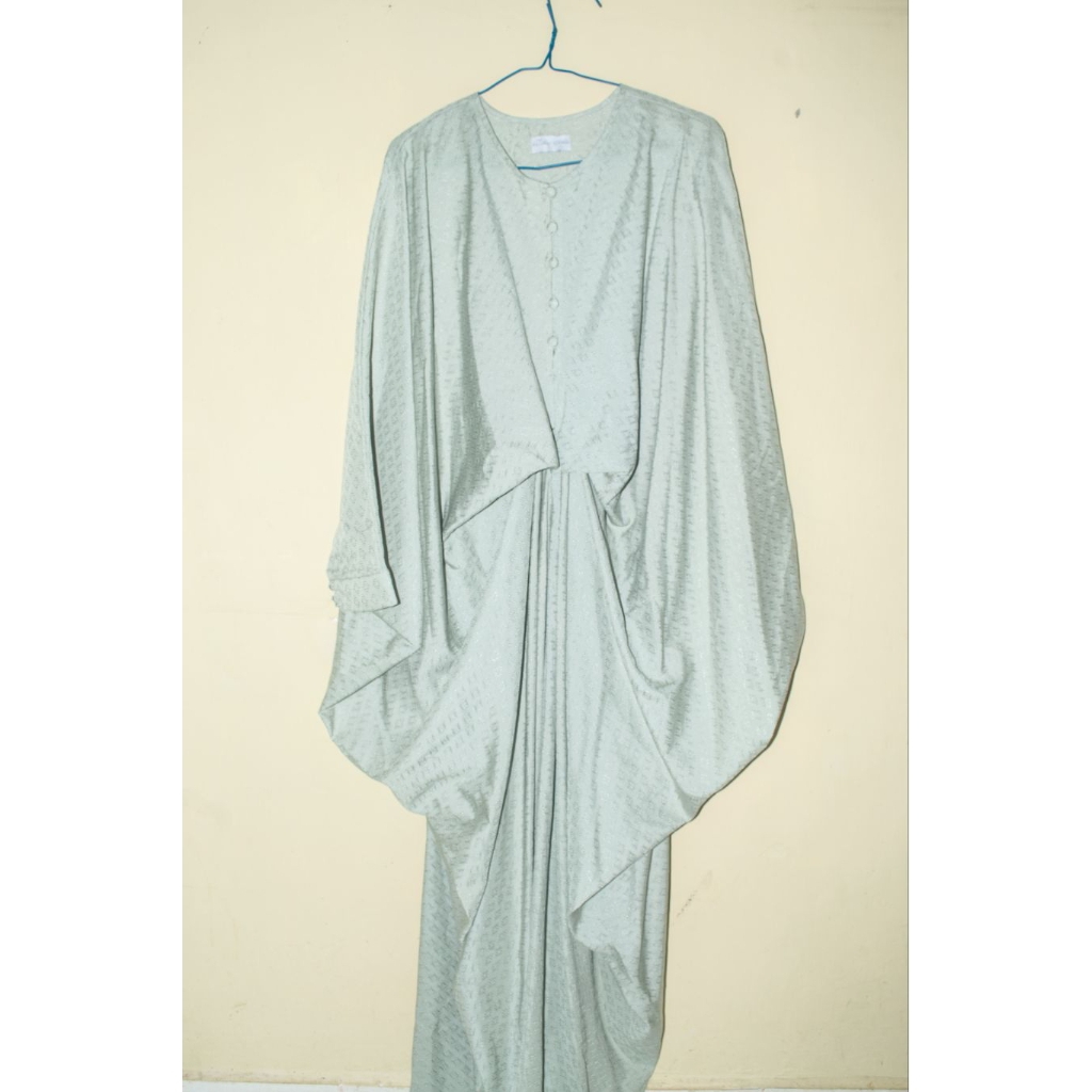 Kaftan "Serenity" - Gamis Drapery Jacquard Sage Green-preloved dian pelangi