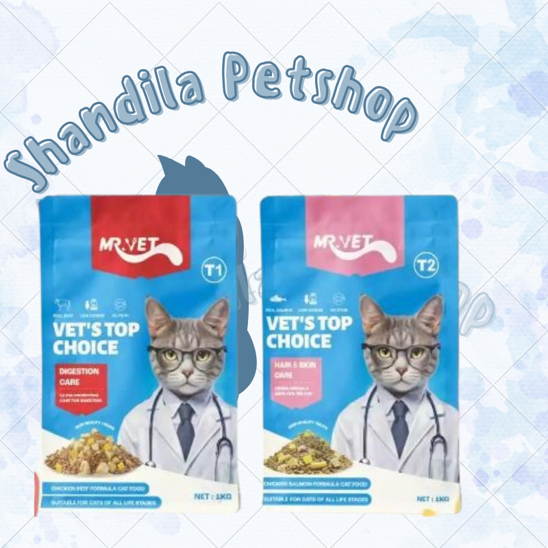 Mr. Vet - Makanan Kucing Kering 1KG Mr Vet Hair & Skin Care - Mr Vet Digestion Care - Mr Vet Urinary