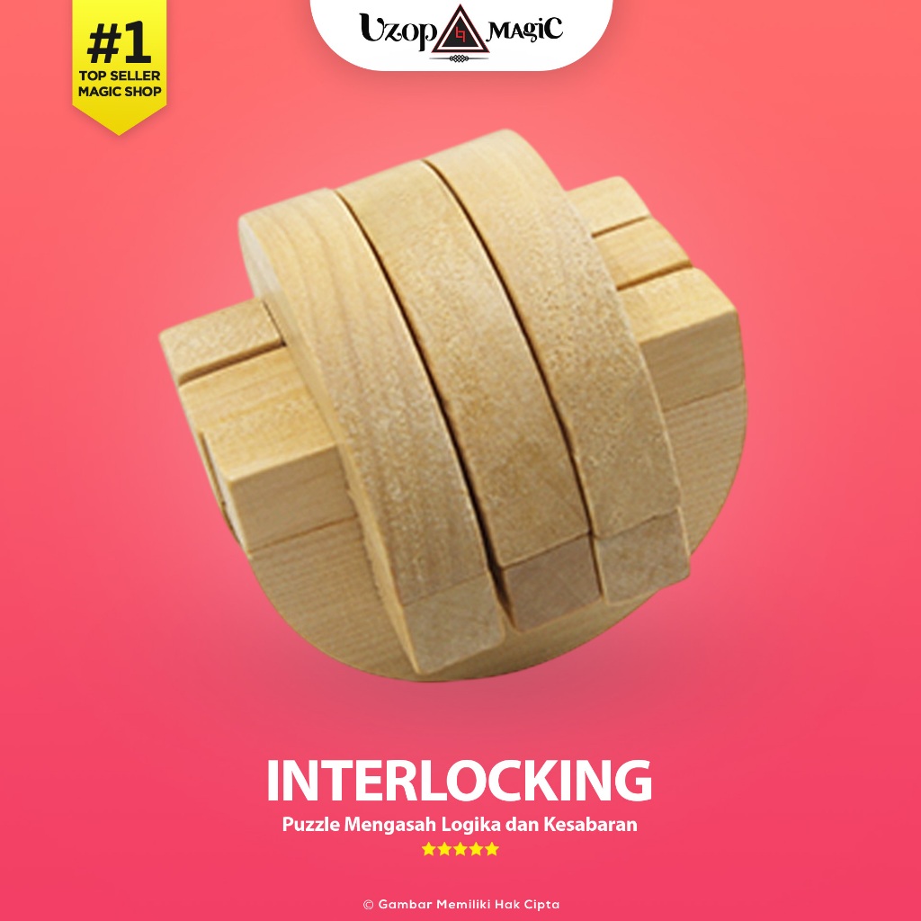 Puzzle Kayu 3D Kongming Lock Interlocking - Puzzle Edukatif Anak & Dewasa - Uzop Magic Shop
