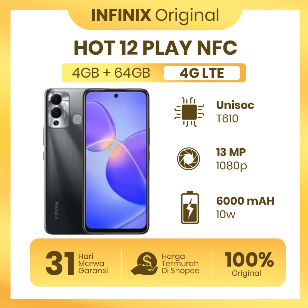 Infinix Hot 12 Play NFC 4/64GB FullSet Original Second Garansi 100% Normal Tanpa Kendala