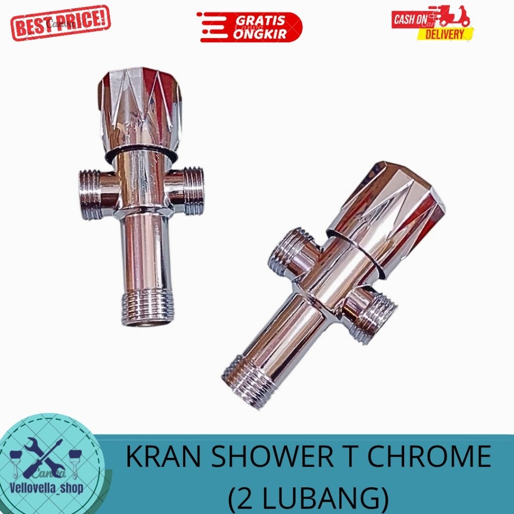Stop Keran kloset duduk T (2 Lubang) Chrome / Kran T kran 2 lubang / Keran kran shower bidet chrome