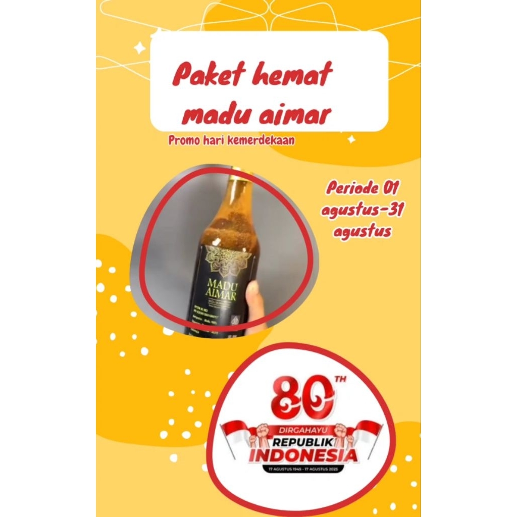 

paket hemat madu aimar 6 kg(botol) edisi hari kemerdekaan madu murni 100% asli