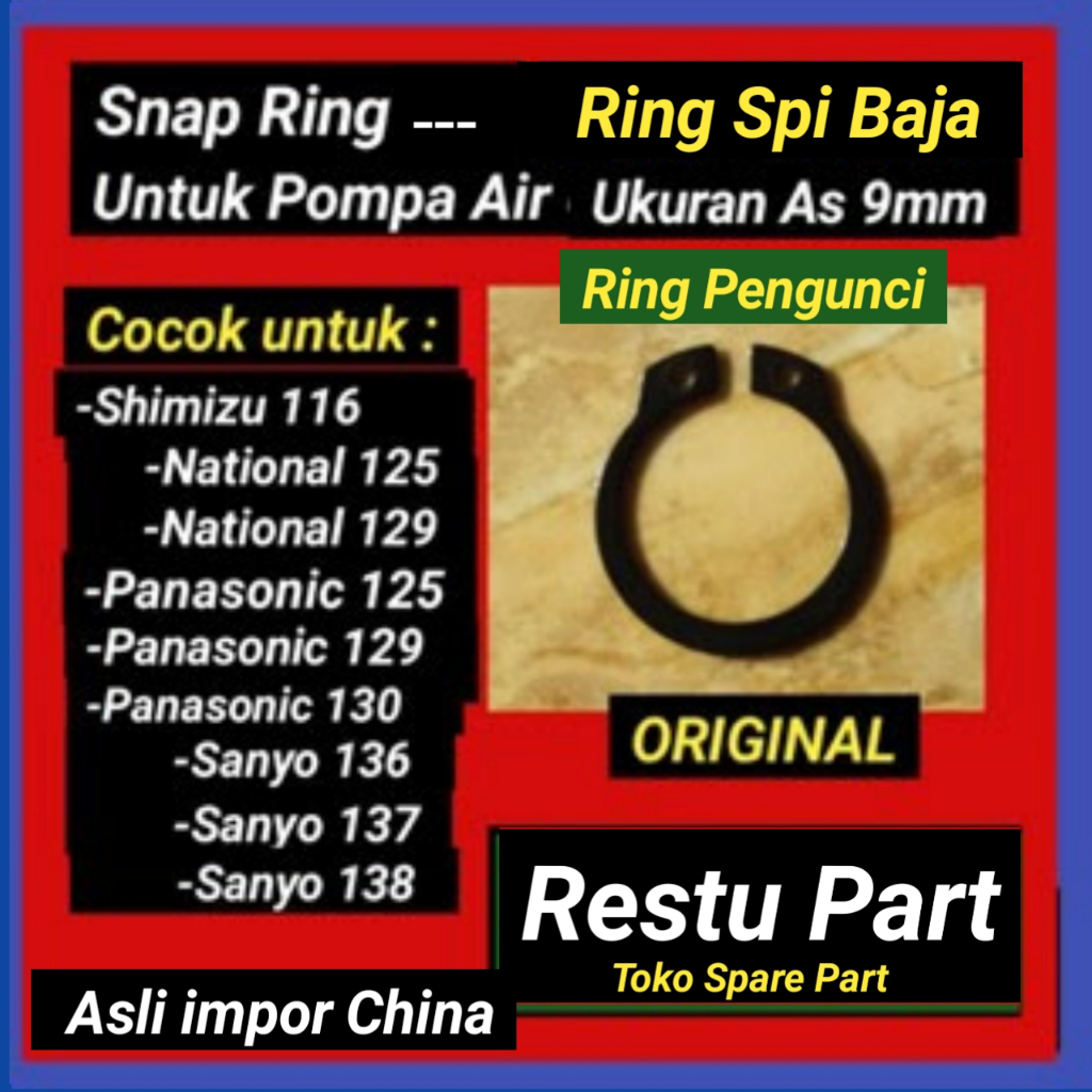 Ring pengunci pompa air Shimizu National Panasonic - Snap ring - CirClip As 9mm